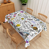 Aperturee Colorful Cartoon Science Tablecloth with Chemistry and Physics Doodles, for Kids School or Lab Party